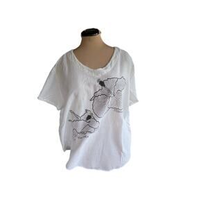 True Vintage Cropped T-Shirt Sz. 2XL - Unique, 90s, Casual, Flowers, White